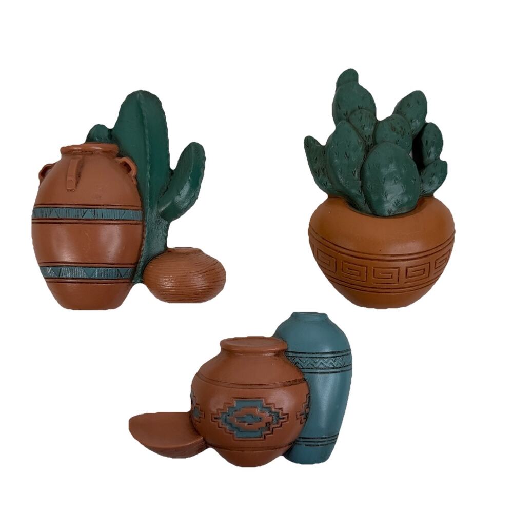 Lot‎ of 3 Burwood Southwest Style Wall Hangings Cactus Cacti #3139 Home Decor